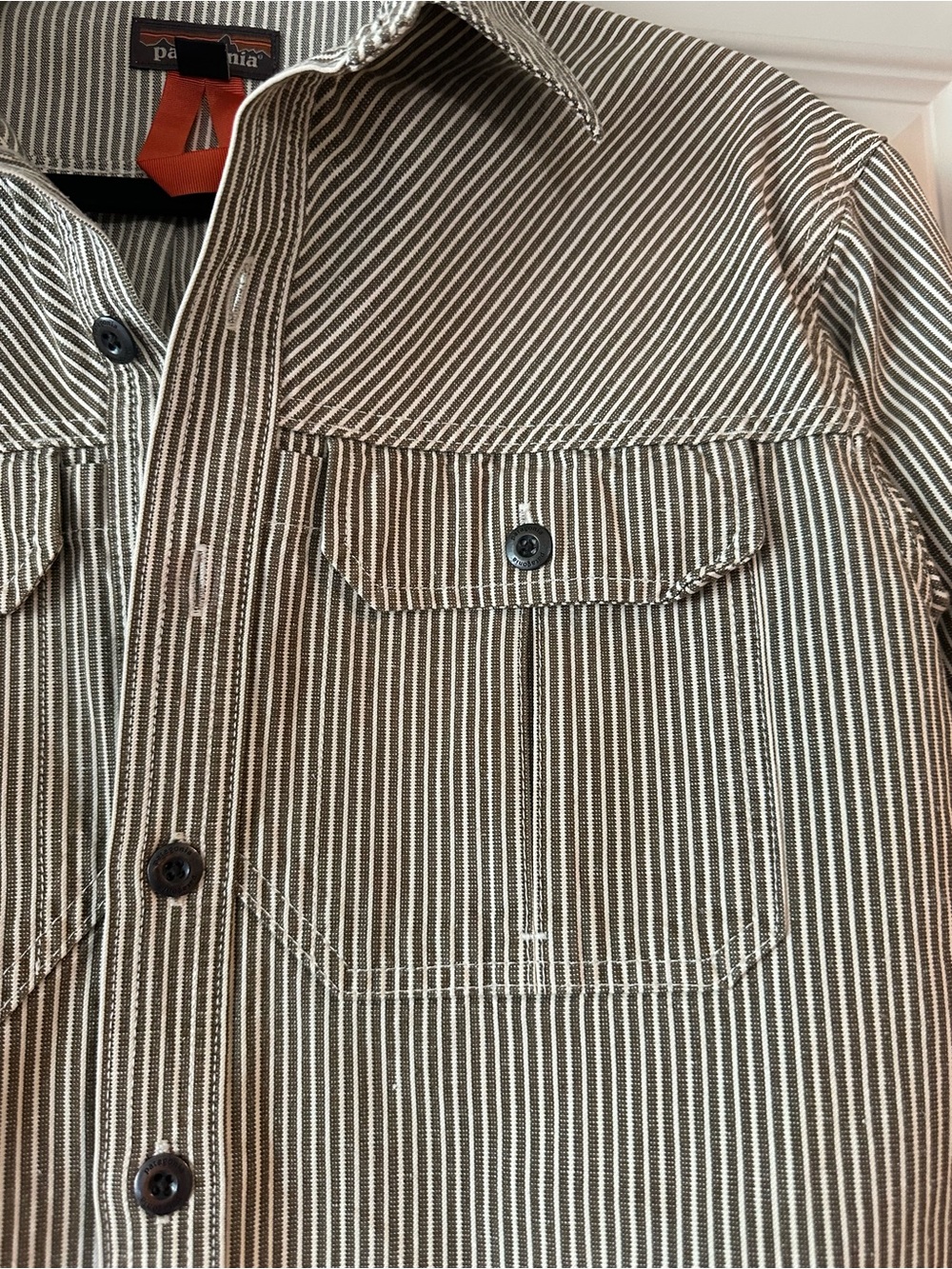 Patagonia Striped Button-Up Work Shirt Jacket in brown and white - Picture 4 of 8